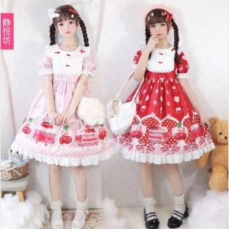 Strawberry Basket Sweet Lolita Style Dress OP by JingYueFang (YJ06)